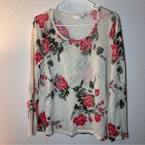 Charming Charlie Floral Long Sleeve Top - Red and Green